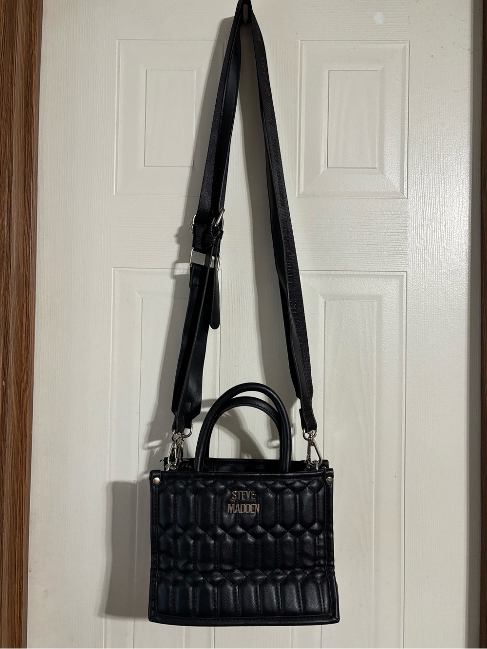 Steve Madden Black Quilted Mini Satchel with Adjustable Strap